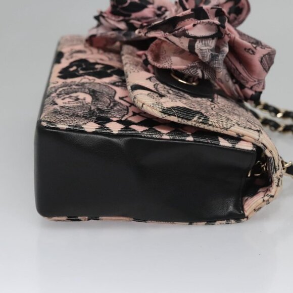 CHANEL Chain V Stitch Shoulder Bag Corduroy Pink Gold CC Auth - Picture 10 of 15